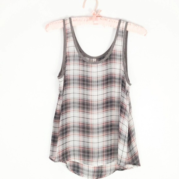 MUDD Gray Plaid Lightweight Tunic Tank Top Sz M - Picture 1 of 8
